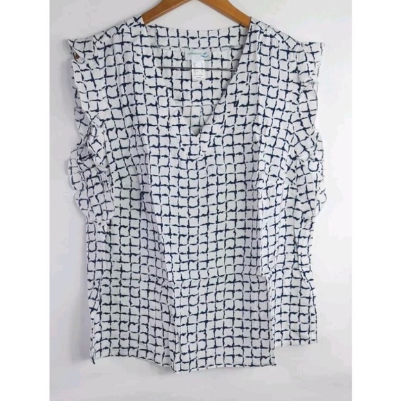 NEW CreationL Womens Blouse Top White/Navy Printed Size 12 - Picture 1 of 8